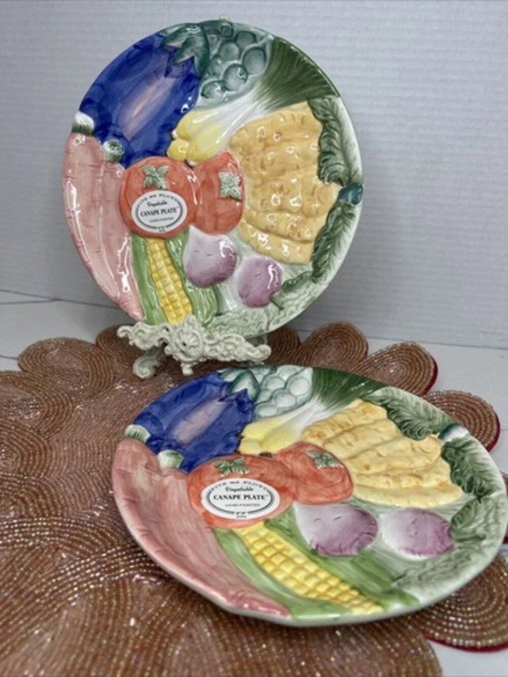Fitz and Floyd China Vegetable Garden Pattern Canape Plate 7.5